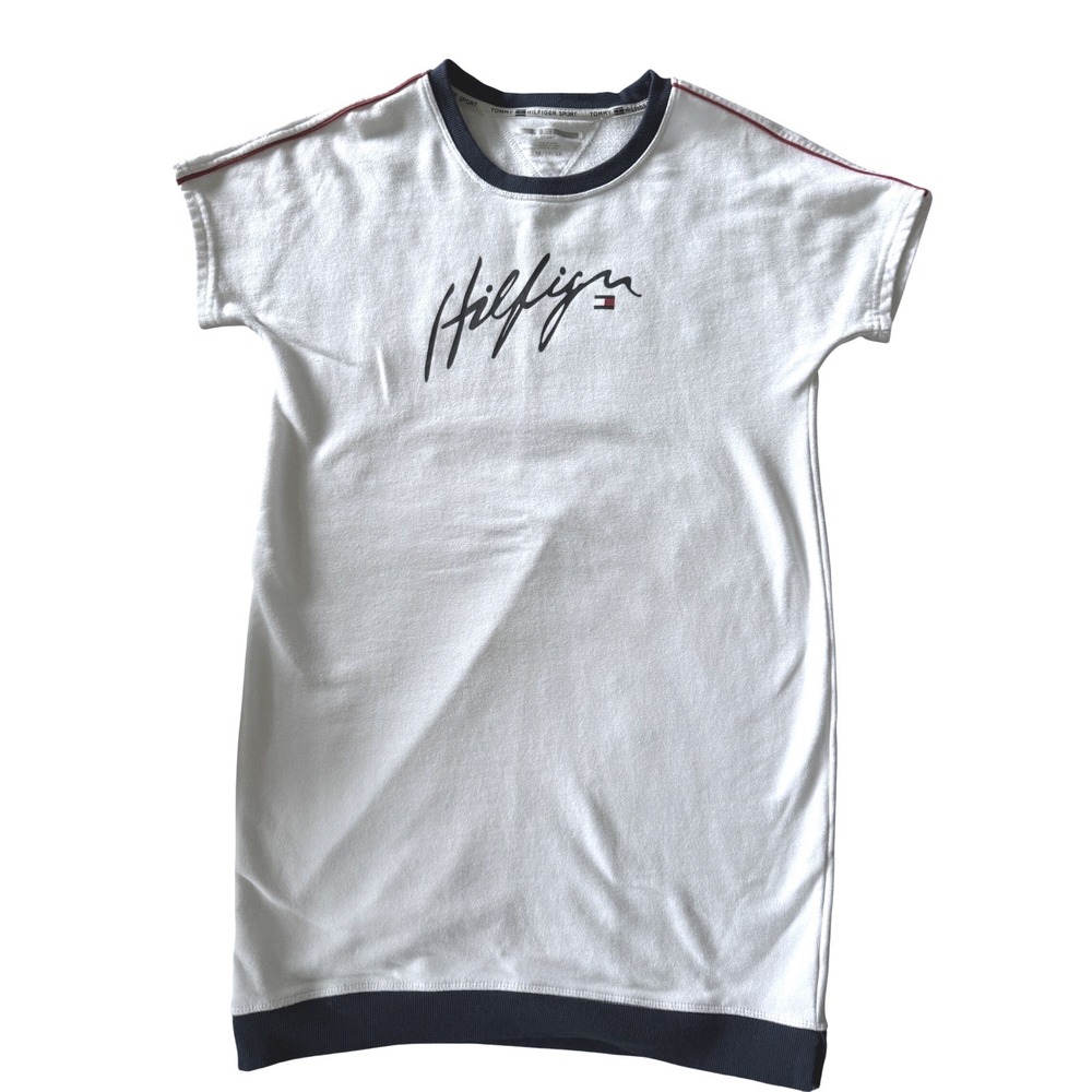 Tommy Hilfiger Sport White French Terry Logo T-Shirt Mini Dress Womens XS